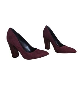 Bata Burgundy Suede Block Heel Pumps Size 5